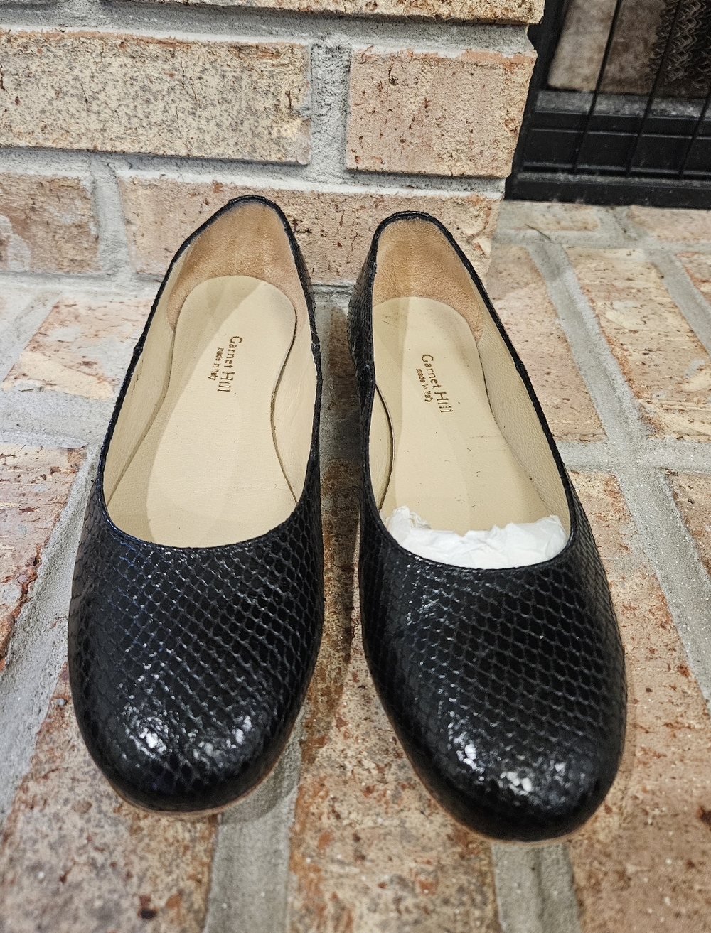 Garnet Hill Black Leather Snakeskin 9.5 Womens Flats Shoes Elegant Casual Fair
